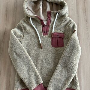 Cozy Tan Sherpa Hoodie with Pink Accents